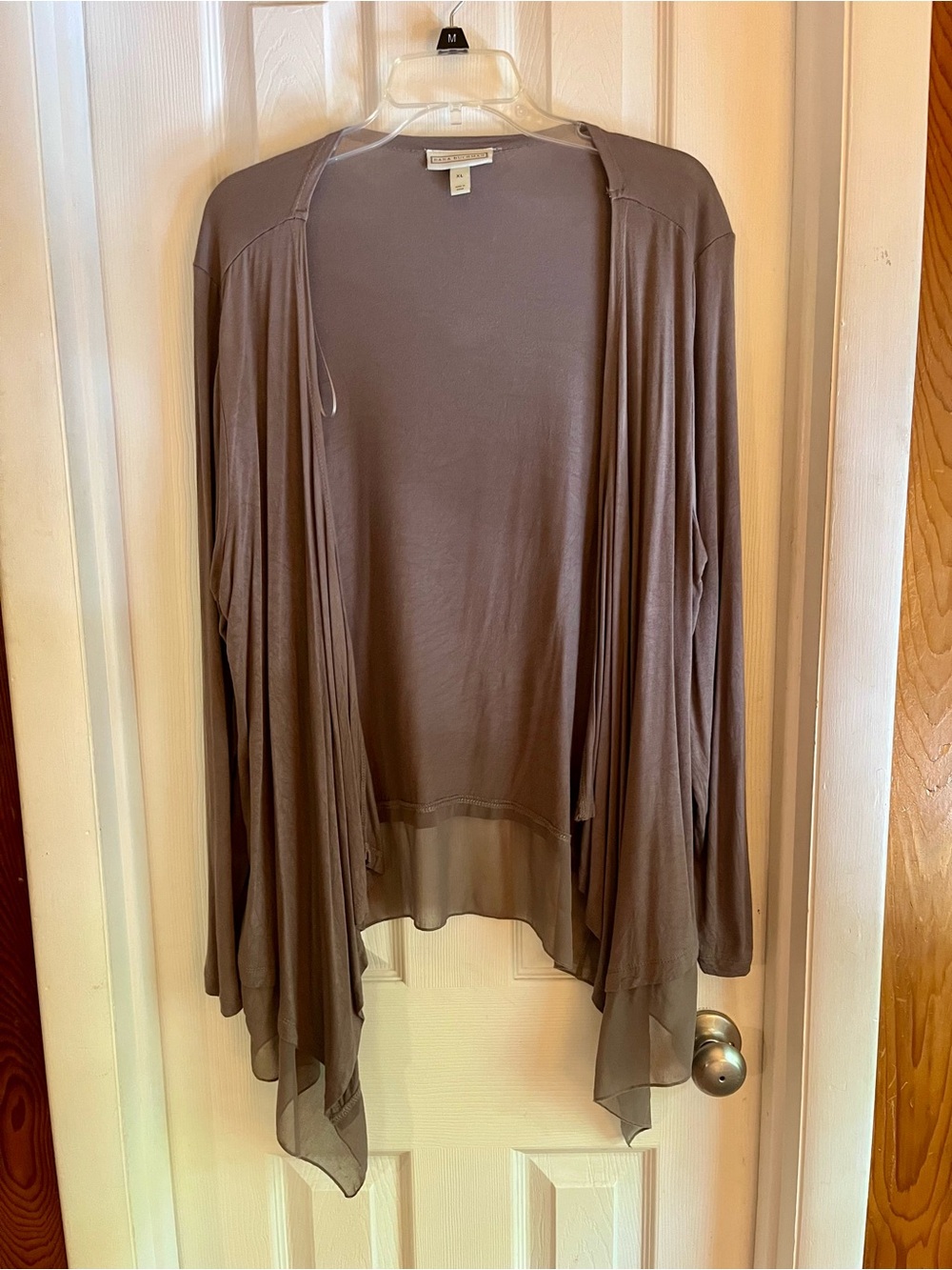 Dana Buchman XL Gray Open Front Cardigan Flowy Draped Waterfall Lightweight